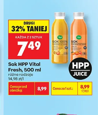 Sok HPP jabłko pomarańcza mango Vital Fresh promocja w Biedronka