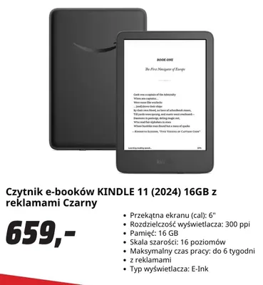 Czytnik e-booków Kindle 11 (2024) 16GB z reklamami czarny promocja w Media Markt