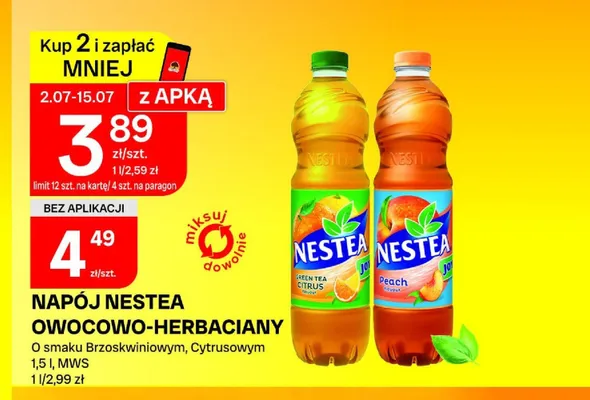 Napój Nestea owocowo-herbaciany o smaku brzoskwiniowym promocja w Chorten