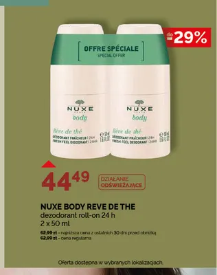 Dezodorant roll-on 24 h Nuxe Body Reve de the 2-pak promocja w Ziko Dermo