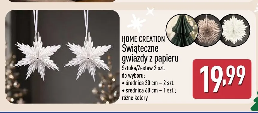 Świąteczne gwiazdy z papieru średnica 60 cm Home Creation promocja w Aldi