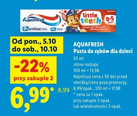 Pasta do zębów dla dzieci Aquafresh promocja w Lidl