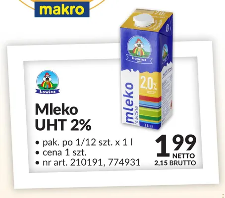 Mleko UHT Łowicz 2% promocja w Makro