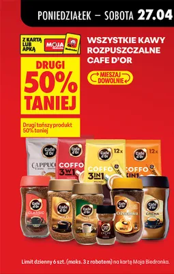 Wszystkie kawy rozpuszczalne DRUGA -50% promocja w Biedronka