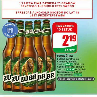 Piwo Żubr butelka zwrotna promocja w Dino