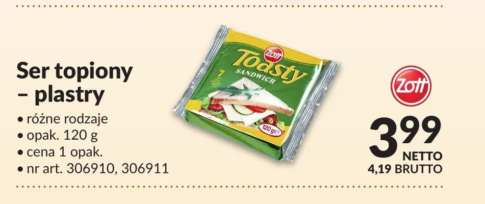 Ser topiony Toasty Sandwich plastry Zott promocja w Makro