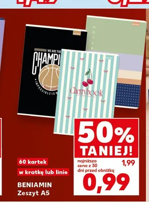 Zeszyt A5 60 kartek w kratkę Beniamin promocja w Kaufland
