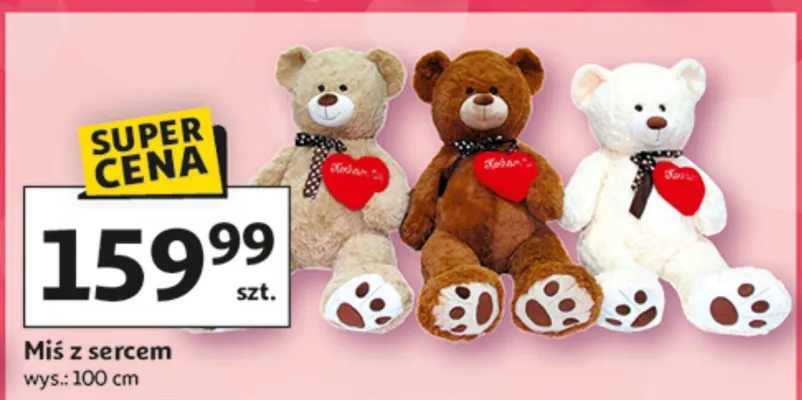 Miś z sercem wys. 100 cm promocja w Auchan