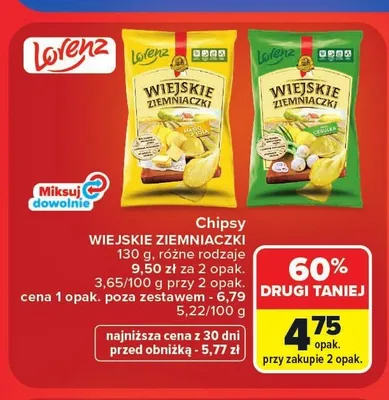 Chipsy Wiejskie Ziemniaczki o smaku masła z solą promocja w Carrefour