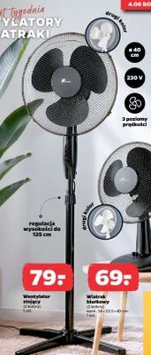 Wentylator stojący 40cm 230V 3 poziomy prędkości regulacja wysokości do 125cm promocja w Netto