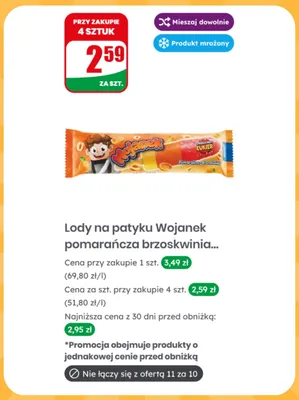 Lody na patyku Wojanek pomarańcza brzoskwinia promocja w Dino