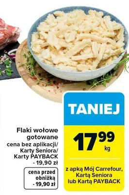 Flaki wołowe cena bez aplikacji/Karty Seniora/Karty PAYBACK promocja w Carrefour Market
