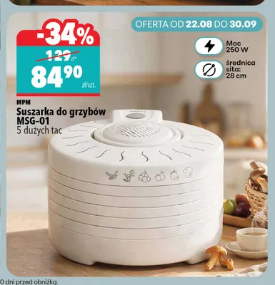 Suszarka do grzybów Mpm MSG-01 5 dużych tac promocja w Biedronka Home
