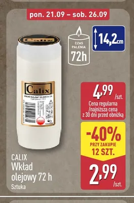 Wkład olejowy Calix 72h 14,2 cm promocja w Aldi