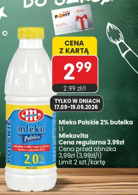 Mleko Polskie butelka Mlekovita 2% promocja w Market Point