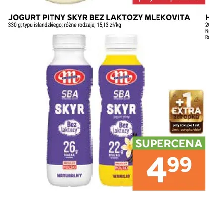 Jogurt pitny Skyr bez laktozy naturalny Mlekovita promocja w Stokrotka
