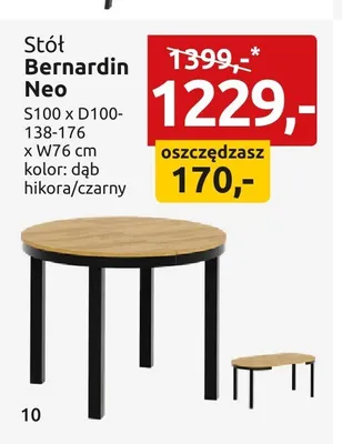 Stół Bernardin Neo S100xD100-138-176xW76cm kolor: dąb hikora/czarny promocja w Black Red White