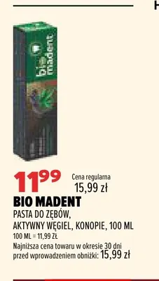 Pasta do zębów aktywny węgiel konopie Bio Madent promocja w Drogerie Natura