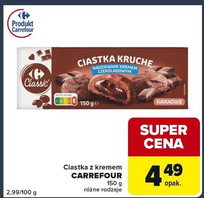 Ciastka kruche z kremem czekoladowym Carrefour Classic promocja w Globi