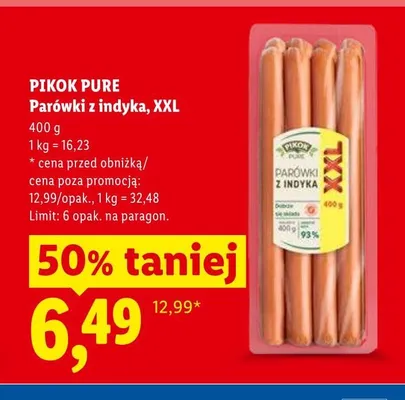 Parówki z indyka XXL Pikok Pure promocja w Lidl