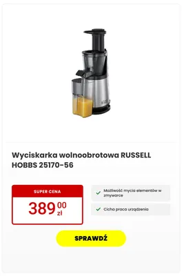 Wyciskarka wolnoobrotowa Russell Hobbs promocja w Media Expert