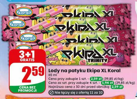 Lody na patyku Ekipa XL Koral promocja w Dino
