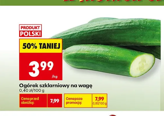 Ogórek szklarniowy na wagę polski promocja w Biedronka