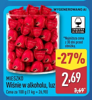 Praliny Wiśnie w alkoholu luz Mieszko promocja w Aldi