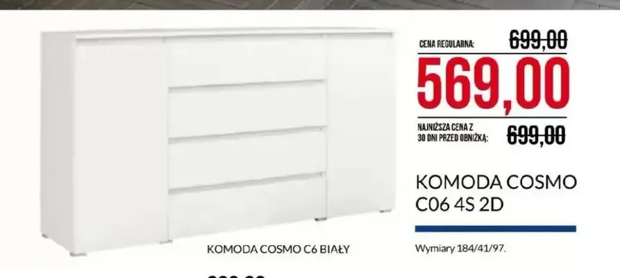 Komoda Cosmo C6 biały promocja w Abra Meble