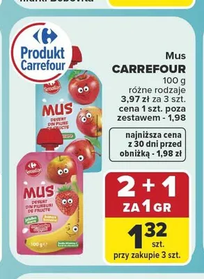Mus Carrefour jabłko brzoskwinia promocja w Carrefour