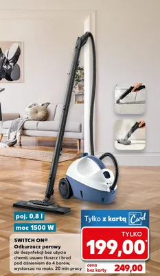 Odkurzacz parowy do dezynfekcji bez użycia chemii, usuwa tłuszcz i brud pod ciśnieniem do 4 barów, wystarcza na maks. 20 min pracy, poj. 0,8 l, moc 1500 W promocja w Kaufland