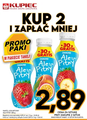 Napój jogurtowy Danone Ale Pitny truskawkowy promocja w Kupiec
