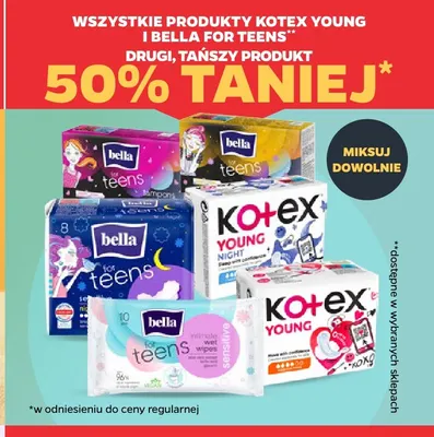 Produkty Kotex Young i Bella for Teens promocja w Netto
