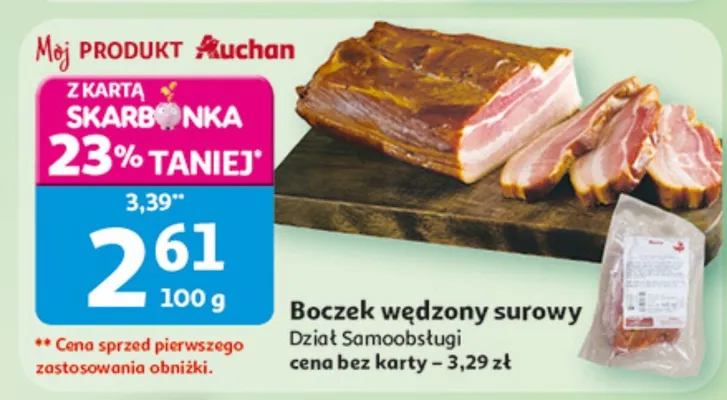 Boczek wędzony surowy promocja w Auchan