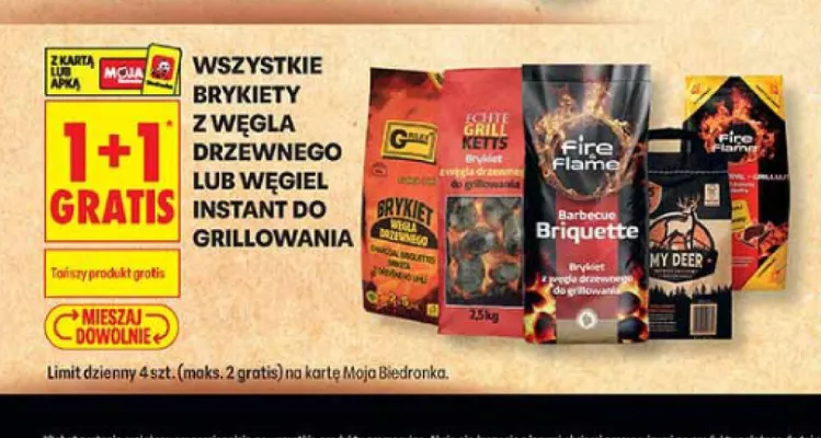 Brykiety z węgla drzewnego lub węgiel instant do grillowania promocja w Biedronka