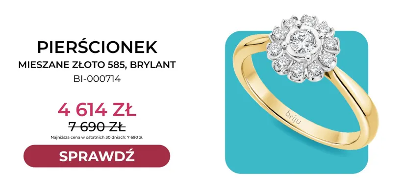 Pierścionek mieszane złoto 585 brylant BI-000714 Briju promocja w Briju