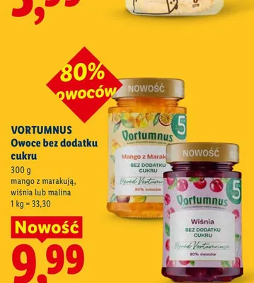 Owoce bez dodatku cukru Vortumnus mango z marakują promocja w Lidl