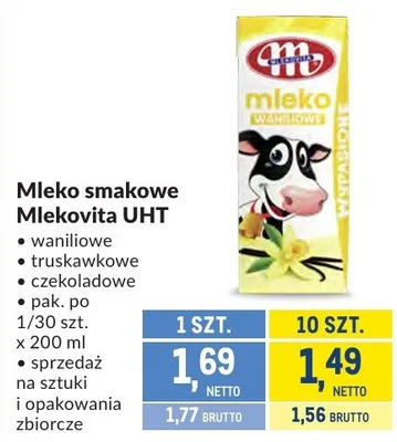 Mleko smakowe Mlekovita UHT waniliowe truskawkowe czekoladowe promocja w Makro