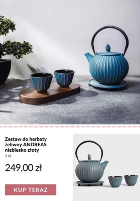 Zestaw do herbaty żeliwny ANDREAS niebiesko złoty 4 el. promocja w Homla