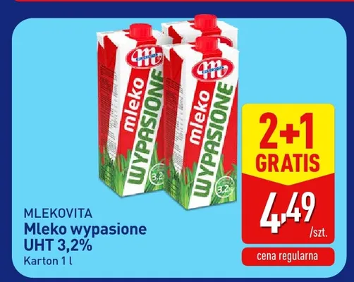 Mleko UHT wypasione Mlekovita 3,2% promocja w Aldi