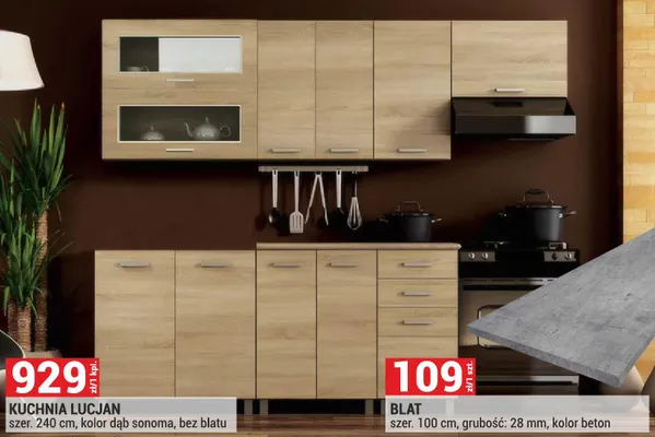 Kuchnia Lucjan szer. 240 cm, kolor dąb sonoma, bez blatu promocja w Merkury Market