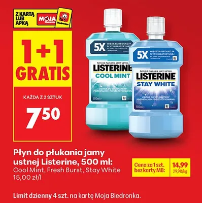 Płyn do płukania jamy ustnej, różne rodzaje 1+1 GRATIS promocja w Biedronka