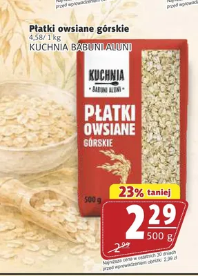 Płatki owsiane górskie Kuchnia Babuni Aluni promocja w Prim Market