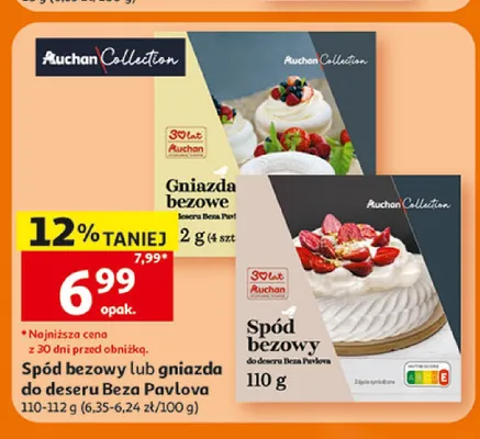 Gniazda bezowe do deseru Beza Pavlova Auchan Collection 110-112g promocja w Auchan
