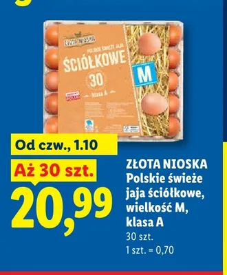 Jaja ściółkowe Polskie świeże Złota Nioska wielkość M 30 szt promocja w Lidl
