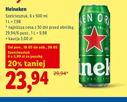 Piwo Heineken 6-pak 500ml promocja w Lidl