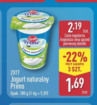 Jogurt naturalny Primo Zott promocja w Aldi