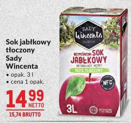 Sok jabłkowy tłoczony Sady Wincenta promocja w Makro
