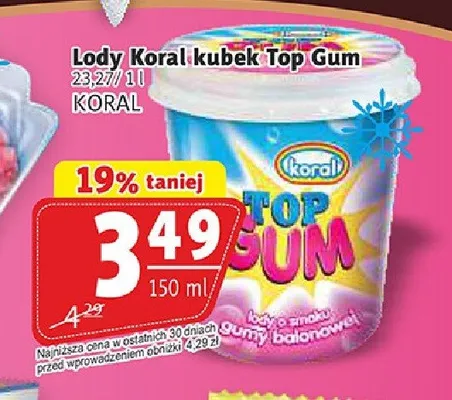 Lody Koral kubek Top Gum promocja w Prim Market