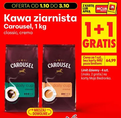 Kawa ziarnista Carousel crema promocja w Biedronka